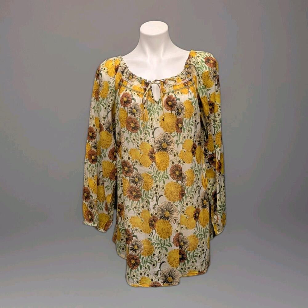 Boho Jane Yellow Floral Tunic Top Swimsuit Coverup Minidress Medium